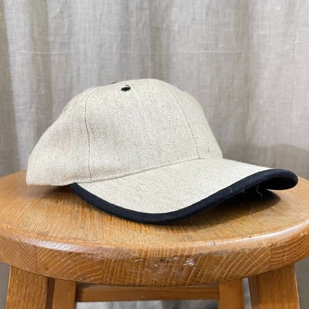 Y2k Dog Daze Vintage Linen Cotton Blend Adjustable Mens Hat Cap Blank Black Trim